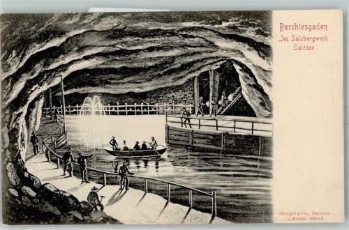 Berchtesgaden Salzsee Boot Wasserfontäne Höhle Mann Treppe Lampe
