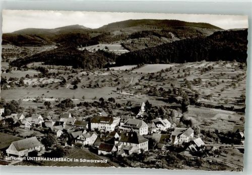 Unterharmersbach Fliegeraufnahme des Ortes Hüttenstempel Gasthaus Schützen