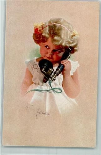 Mädchen telefoniert AK Telefon Künstlerkarte