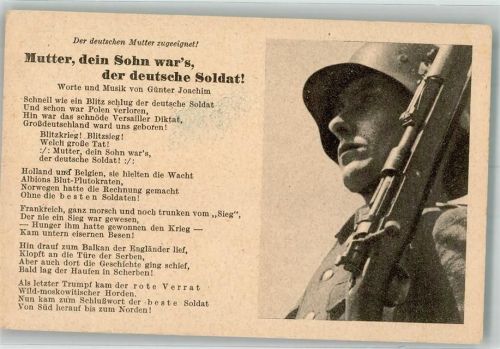 Text des Liedes Mutter dein Sohn war's der deutsche Soldat von Günter Joachim Lieder AK Verlag Robert Franke 43
