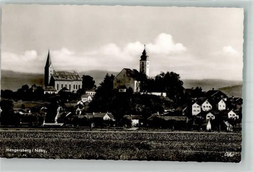 Hengersberg Panorama des Ortes mit Wallfahrtskirche Maria Himmelfahrt und Pfarrkirche St. Michael