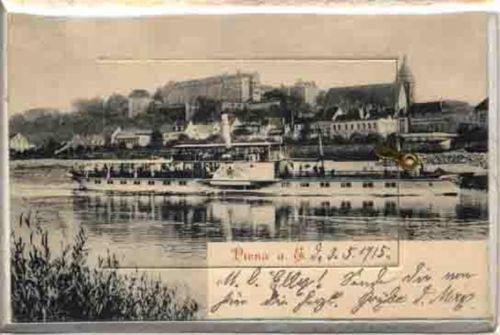 01796 O8300 Pirna - Pirna (o-8300) Leporello auf Holz Teilansicht, Schiff I-II (Ecken abgestossen)