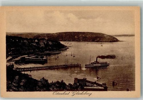 Glücksburg Strand mit Seebrücke Schwimmbad und Seebäderschiff Verlag Glückstadt & Münden 77182