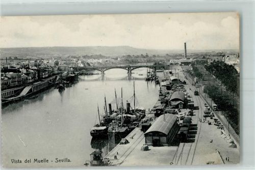Sevilla Vista del Muelle Dampfer Eisenbahn Verladekran