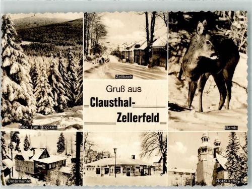 Clausthal-Zellerfeld Kirche Zellbach Reh Winter Foto Original aus Archiv eines Ansichtskartenverlags