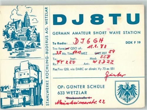 Wetzlar 1973 Amateurfunk QSL-Karte DJ8TU