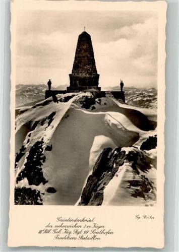 Burgberg Kriegerdenkmal auf dem Grünten des Gebirgsjäger-Regt. 99 Fotograf Reiter Hüttenstempel