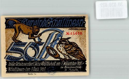Kneitlingen 1921 50 Pfennig Till Eulenspiegel als Baby Vorderseite Affe und Eulen