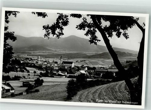 93437 W8492 Furth im Wald - Panorama des Ortes mit Stadtpfarrkirche Mariä Himmelfahrt und Hohenbogen Werbung Bayr. Holzschuh und Pantoffelfabrik Edelmann