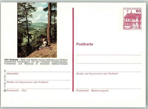 37297 W3441 Berkatal Ganzsache Bilstein Höllental und Meißner