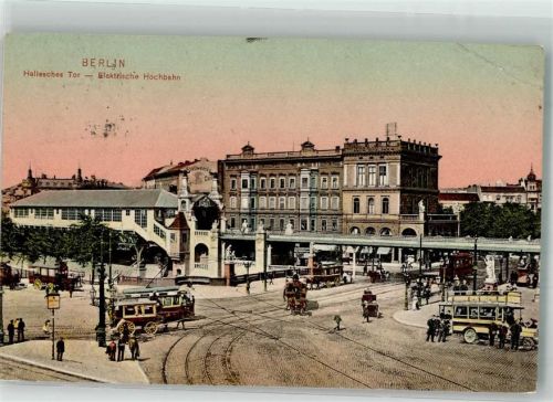 Kreuzberg 1907 Omnibus Pferdestraßenbahn Elektirsche Hochbahn Hallesches Tor
