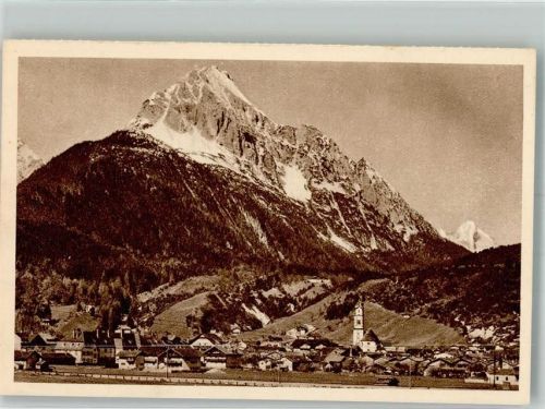 Mittenwald 1935 Panorama des Ortes mit dem Wetterstein Bild 46 Fotograf Rudolphi Reichswinterhilfe-Lotterie