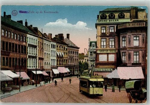 Gand 1918 Straßenbahn Koornmarkt Feldpost WK I Bay.Res.Inf.Res.