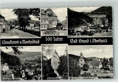 Bad Grund Blick zum Kurbad Wegweiser am Markt Hübichenstein
