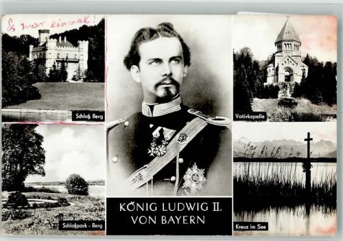 Berg Portrait des Königs Schloss Berg mit Park Votivkapelle Kreuz im See Fotograf Wörsching