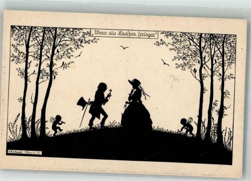 1922 Wenn alle Knospen springen Elfen Liebespaar Schattenbilder Biedermeier Nr. 21