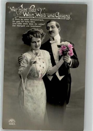 1912 Junge Frau mit einem Glas Wein im Arm eines Mannes Mode Poesie / Liebe R. & K.L. 4509/2