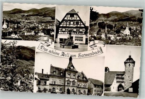 Zell Panorama des Ortes mit St. Symphorian Kirche Rathaus Cafe Burger Storchenturm