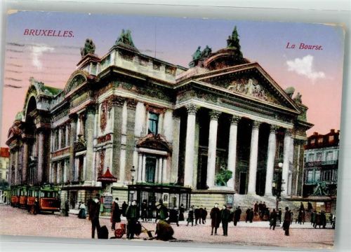 Brüssel 1915 Die Börse Straßenbahn Litfaßsäule