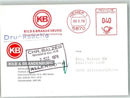 Hemer 1979 Fabrik Mettalwarenfabrik Kilb und Brandenburg Besuchsanzeige