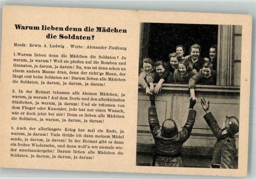 Text des Liedes Warum lieben denn die Mädchen die Soldaten? von Ludwig/Fleßburg Verlag Robert Franke 104