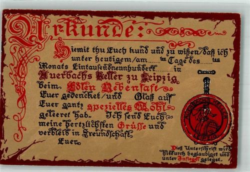 Leipzig Urkunde mit Siegel Auerbachs Keller