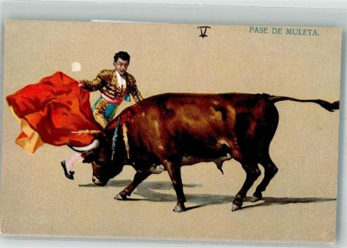 Torero mit rotem Tuch gegen einen verwundeten Stier