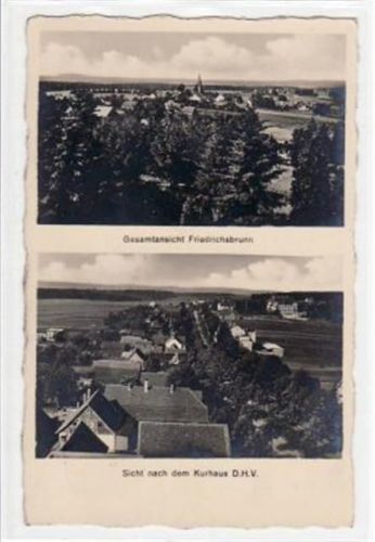Friedrichsbrunn Friedrichsbrunn mit Sicht nach dem Kurhaus und Gesamtansicht gelaufen und Bahnpoststempel von 1933, Zug Nr. 993. Gute Erhaltung.
