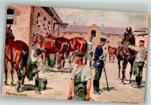 Stallburschen bei der Pferdepflege WK I Deutscher Kriegerbund