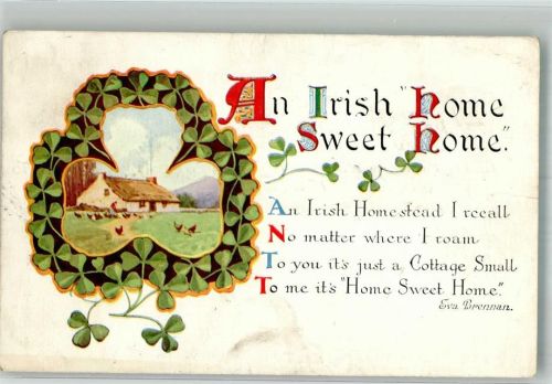 Bauernhaus in einem Kranz von irischen Kleeblättern Gedicht von Eva Brennan An irish home Sweet home