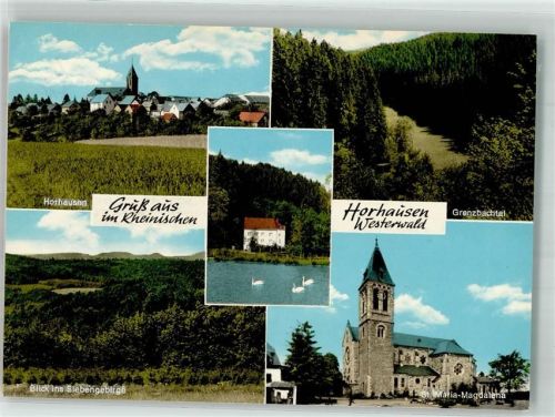 Horhausen Panorama des Ortes mit Kirche St. Maria Magdalena Grenzbachtal Siebengebirge Grenzbachmühle