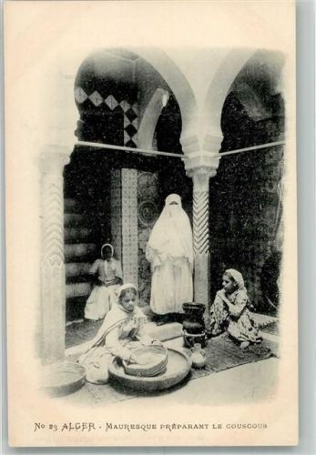 Alger Tracht Frau Mauresque Préparant le Couscous