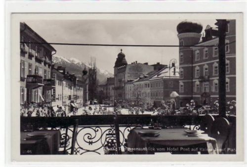Lienz mit Terrassenausblick vom Hotel Post ungelaufen Gute Erhaltung.