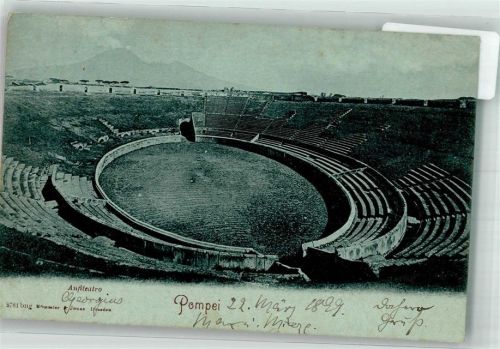 Pompei e Scavi 1899 Amphitheater vor dem Vulkan Vesuv Verlag Römmler & Jonas 8781