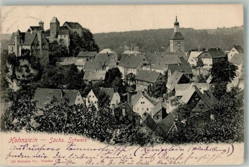 Hohnstein 1902 Panorama des Ortes mit Burg Hohnstein und Kirche Verlag Hermann Poy 122