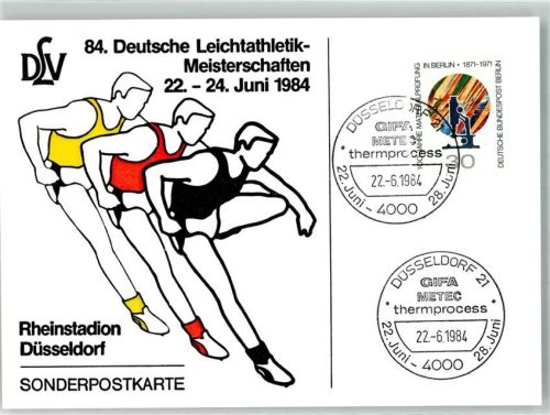Düsseldorf Sonderpostkarte 84. Deutsche Leichtathletik Meisterschaften 22.-24.6.1984 Rheinstadion