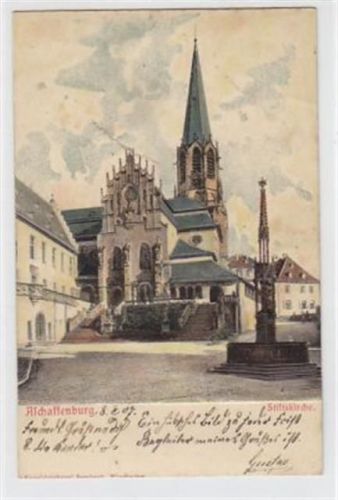 Aschaffenburg, Reliefkarte mit Stiftskirche gelaufen, mit Marke und Stempel von 1907. Gute Erhaltung.
