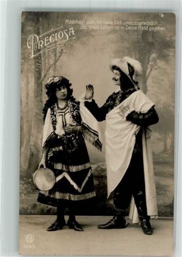 Schauspielerpaar in klassischen Kostümen auf der Bühne Poesie / Liebe Theaterschauspieler 1909