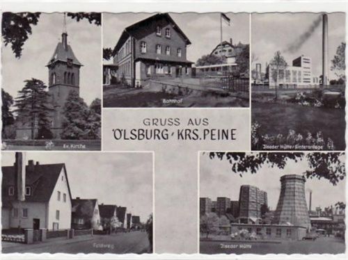 ölsburg, Krs. Peine mit Feldweg, Bahnhof u. Ilseder Hütte ungelaufen kleiner Knick oben rechts, sonst gut erhalten