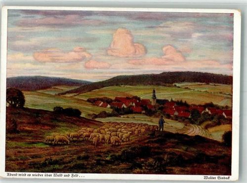 Hirte mit seiner Schafherde am Abend auf dem Weg zum Dorf