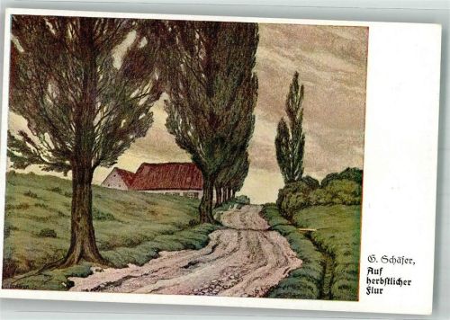 1916 sign. Schäfer Auf herbstlicher Flur Künstlersteinzeichnung