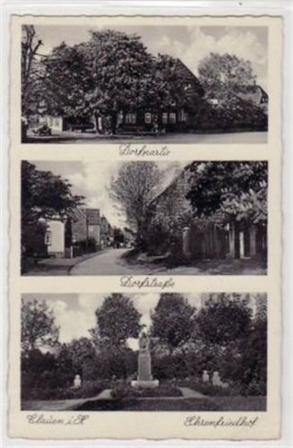 Clauen i. H. mit Dorfstraße, Dorfpartie u. Ehrenfriedhof. ungelaufen handschriftliches Datum von 1935. Leicht bügig, kleine Abschürfung Rückseite unten rechts und oben links, sonst gut erhalten