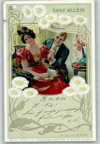 Ganz allein Frau Buch lesen Jugendstil Schubert, H. 1901 Künstlerkarte