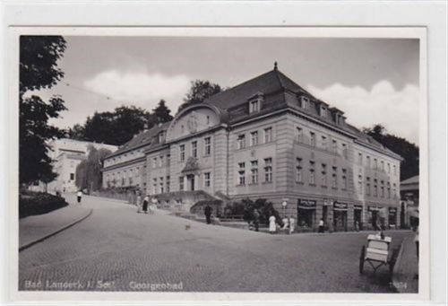 Bad Landeck Bad Landeck in Schlesien - Ladek-Zdrój / Kreis Habelschwerdt - Bystrzyca Klodzka. Georgenbad mit Friseur Geschäft und Eiswagen gelaufen 1939. Top Erhaltung.