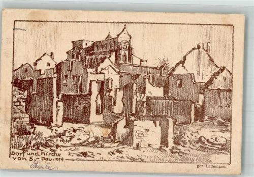 Saint Hubert 1915 sign. Lademann Kirche Feldpost WK I 23-Reserve-Div. Regiment 23 Ort lt. Recherche