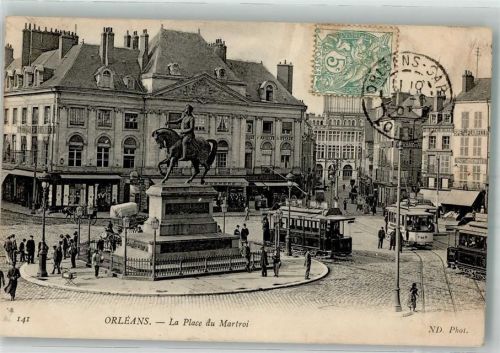 Orleans Denkmal Reiterstandbild Straßenbahn Place du Martroi Briefmarke Bildseite