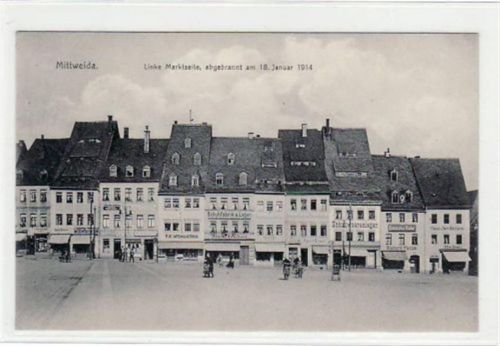 Mittweida mit linker Marktseite, abgebrannt 1904 ungelaufen Top Erhaltung.