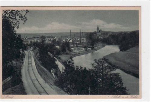 Penig Penig mit Blick von der Köbe gelaufen von 1929. Gute Erhaltung.