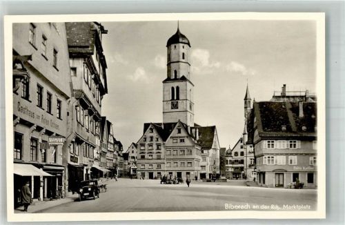 Biberach Marktplatz mit Stadtpfarrkirche St. Martin Gasthaus zum Roten Ochsen Oldtimer