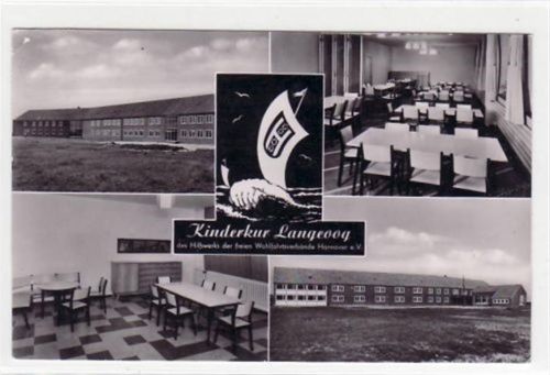 Langeoog Langeoog, 4 Abbildungen Kinderdorf gelaufen, 1956 kleiner Knick oben links, leichter Stempeldurchdruck, sonst gut erhalten